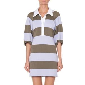 NEW Tibi Mini Dress Women's XS Green Purple Striped Short Sleeve Shirt Dress